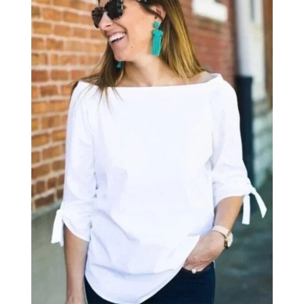 J McLaughlin Minimalist Natasha Off The Shoulder Blouse White Sz M Quiet Luxury